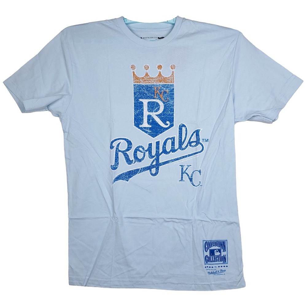 KC Royals Mitchell‎ & Ness MLB Large Shirt Distressed Logo Art Light Blue NWT